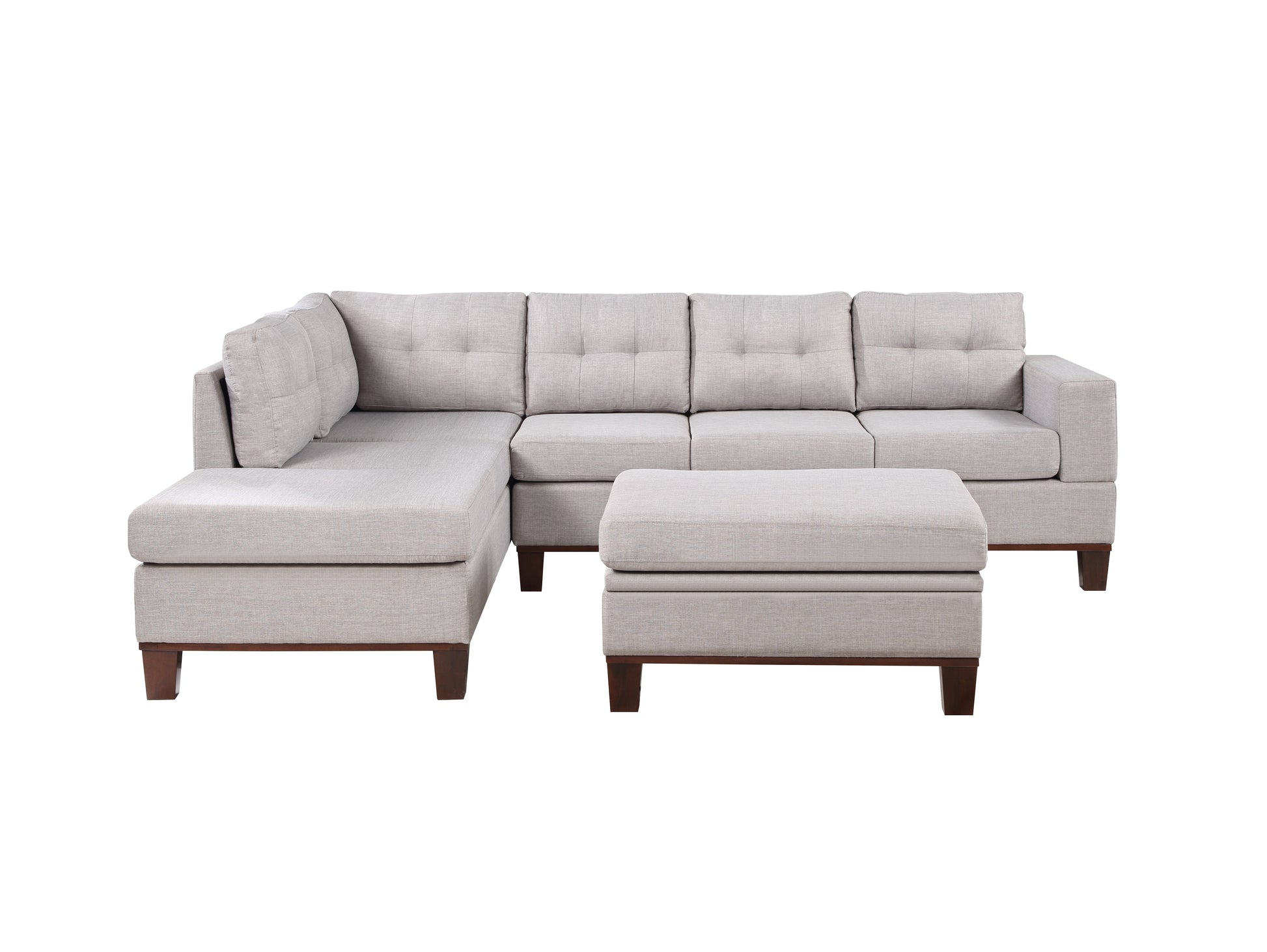 Hilo 106" Light Gray Fabric Reversible Sectional Sofa With Dropdown Armrest, Cupholder, And Storage Ottoman Light Gray Polyester