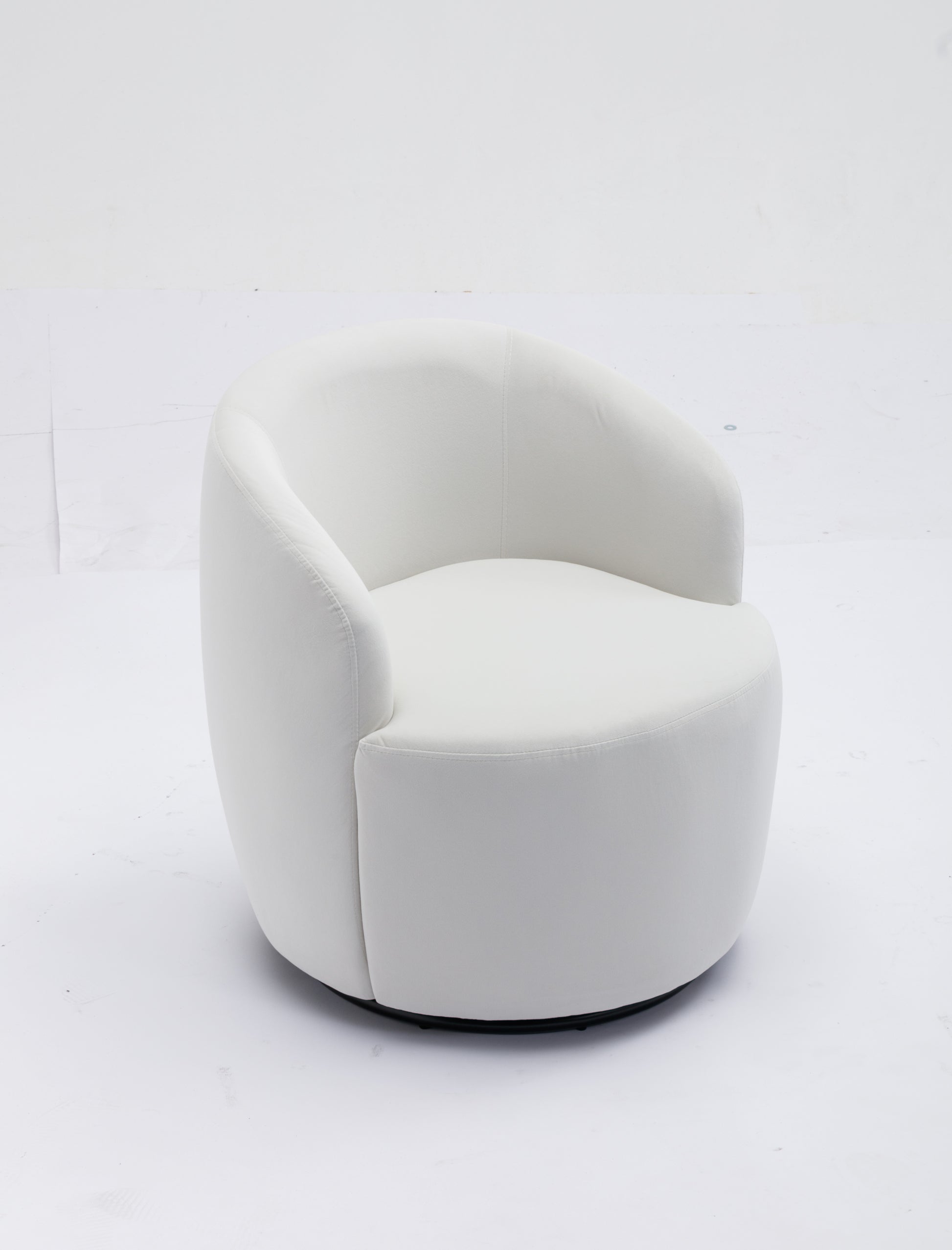 Velvet Fabric Swivel Accent Armchair Barrel Chair With Black Powder Coating Metal Ring,White White Foam Velvet