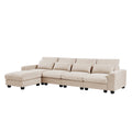 Modern Large L Shape Feather Filled Sectional Sofa, Convertible Sofa Couch With Reversible Chaise For Living Room Beige Chenille 5 Seat