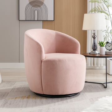 Velvet Fabric Swivel Accent Armchair Barrel Chair With Black Powder Coating Metal Ring,Pink Pink Foam Velvet