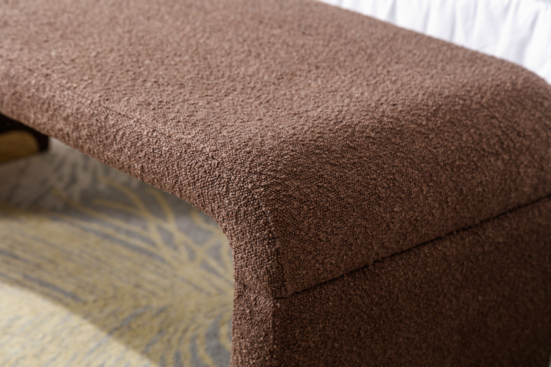 Boucle Fabric Loveseat Ottoman Footstool Bedroom Bench Shoe Bench With Gold Metal Legs,Coffee Brown Brown Foam Boucle