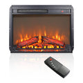 23 Inch Electric Fireplace Insert, Ultra Thin Heater With Log Set & Realistic Flame, Remote Control With Timer, Overheating Protection Antique Black Tempered Glass Sheet Metal Plastic