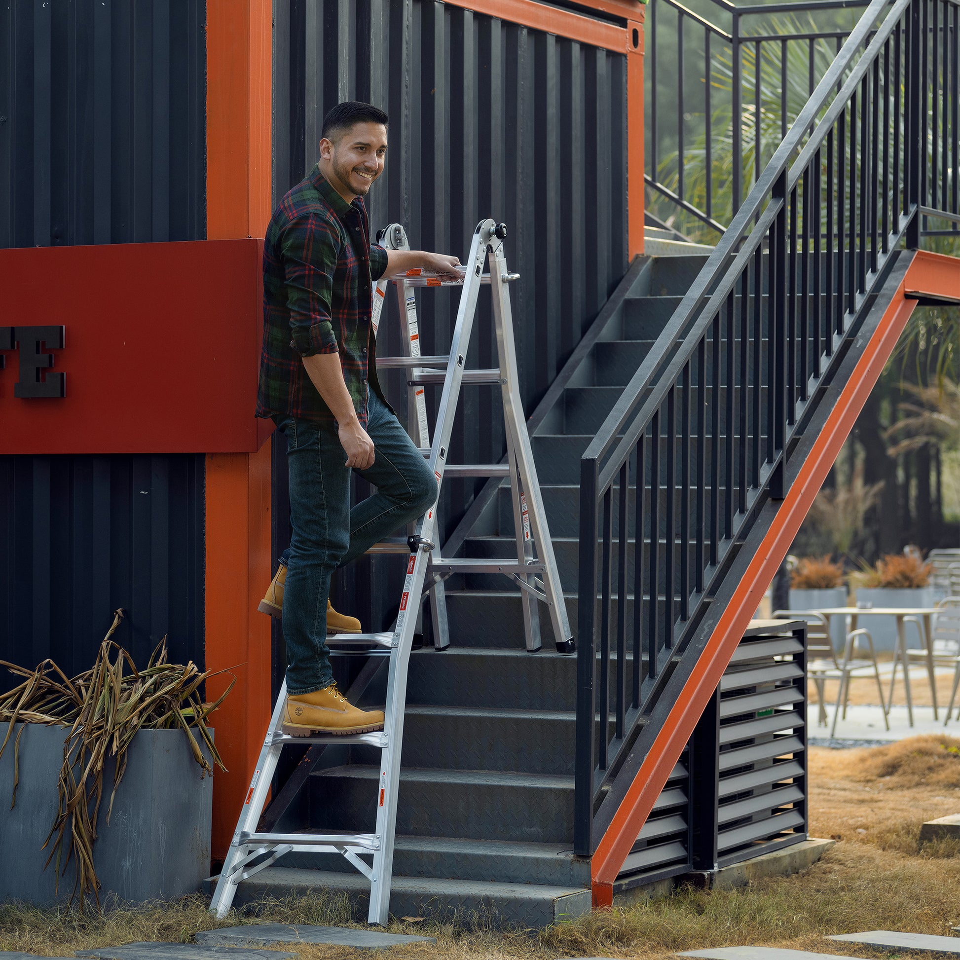 Multi Position Foldable Engineering Multifunctional Aluminum Alloy Ladder A Type Ladder Straight Ladder 17Ft For Home Silver Pc Aluminium