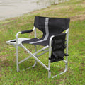1 Piece Padded Folding Outdoor Chair With Side Table And Storage Pockets,Lightweight Oversized Directors Chair For Indoor, Outdoor Camping, Picnics And Fishing,Black Grey Black Gray Aluminum