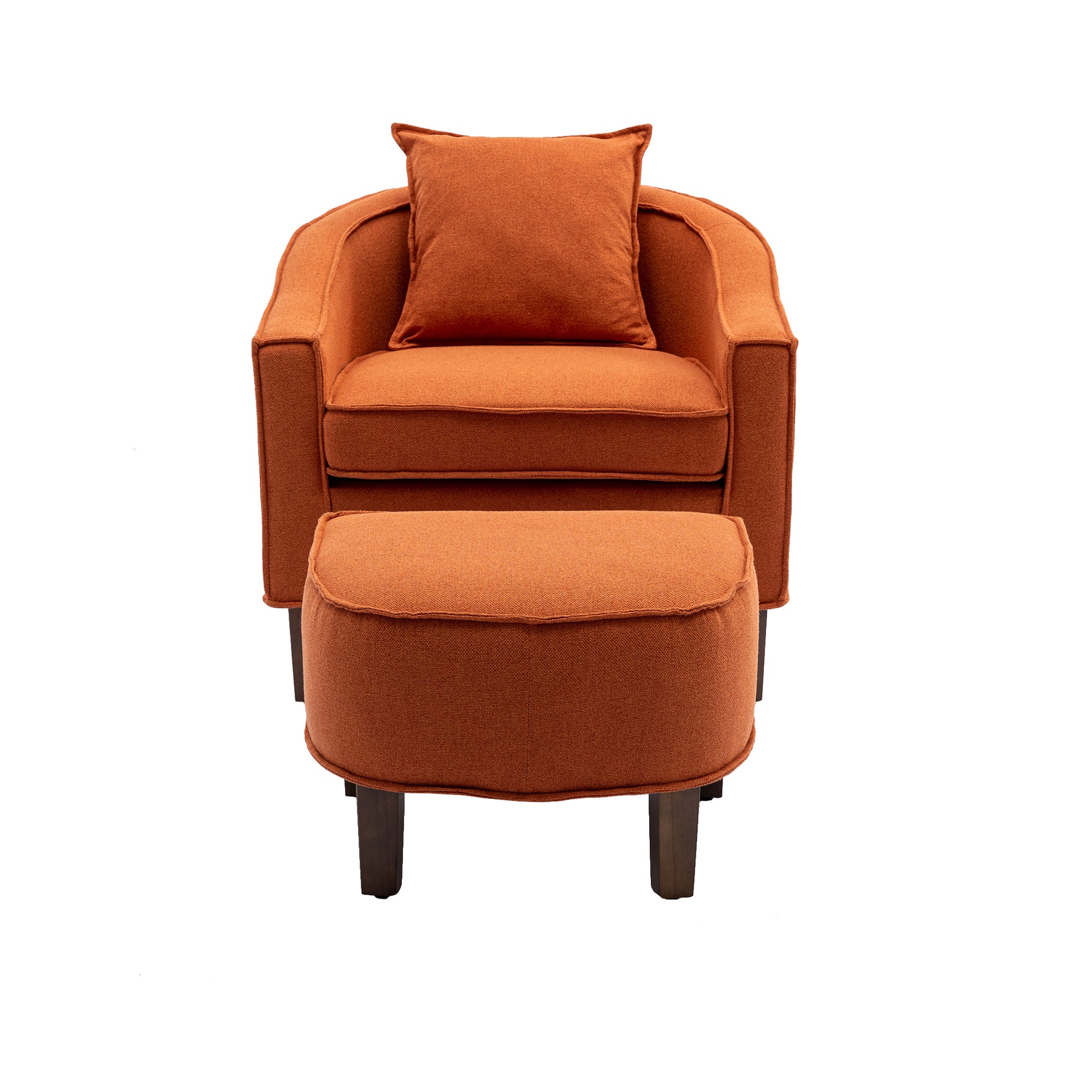 Coolmore Accent Chair With Ottoman, Mid Century Modern Barrel Chair Upholstered Club Tub Round Arms Chair For Living Room Orange Linen
