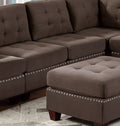 Contemporary Modular Sectional 6Pc Set Living Room Furniture Corner Sectional Black Coffee Linen Like Fabric Tufted Nail Heads 2X Corner Wedge 3X Armless Chair And 1X Ottoman Coffee Wood Primary Living Space Cushion Back Contemporary,Modern Modular