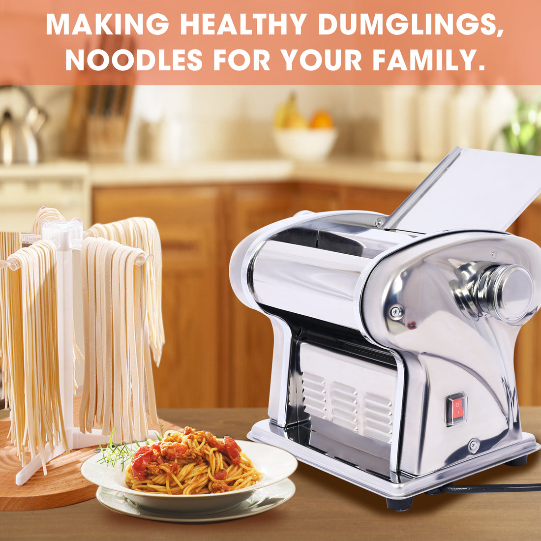 Electric Pasta Maker Noodle Maker Pasta Making Machine Dough Roller Cutter Thickness Adjustable Stainless Steel Us 110V 135W 2 Blades Type 1.5Mm Round Noodle 4Mm Flat Noodle Silver Stainless Steel