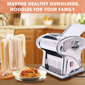 Electric Pasta Maker Noodle Maker Pasta Making Machine Dough Roller Cutter Thickness Adjustable Stainless Steel Us 110V 135W 2 Blades Type 1.5Mm Round Noodle 4Mm Flat Noodle Silver Stainless Steel