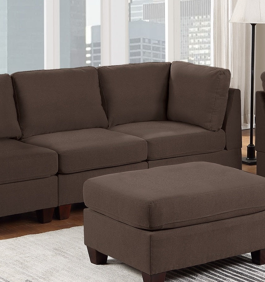 Modular Sofa Set 6Pc Set Living Room Furniture Sofa Loveseat Couch Black Coffee Linen Like Fabric 4X Corner Wedge 1X Armless Chair And 1X Ottoman Coffee Primary Living Space Cushion Back