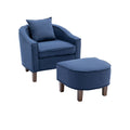 Coolmore Accent Chair With Ottoman, Mid Century Modern Barrel Chair Upholstered Club Tub Round Arms Chair For Living Room Navy Linen
