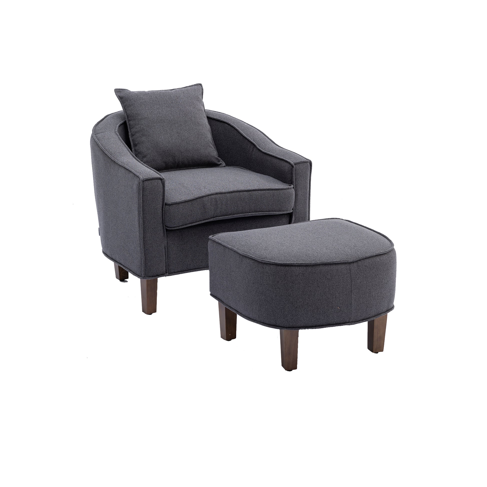 Coolmore Accent Chair With Ottoman, Mid Century Modern Barrel Chair Upholstered Club Tub Round Arms Chair For Living Room Dark Gray Linen