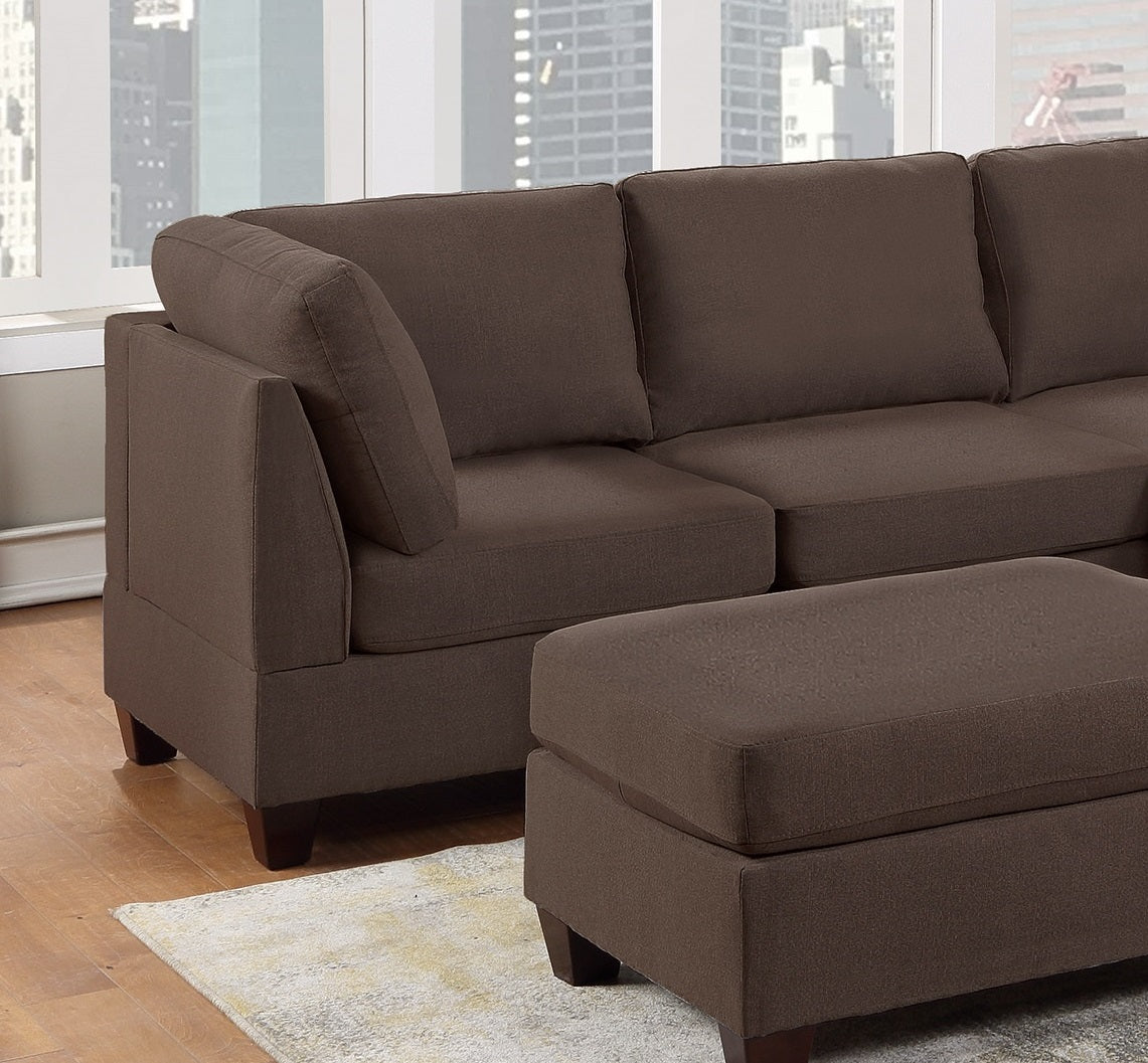 Modular Sectional 6Pc Set Living Room Furniture L Sectional Black Coffee Linen Like Fabric 2X Corner Wedge 2X Armless Chairs And 2X Ottomans Coffee Wood Primary Living Space Cushion Back