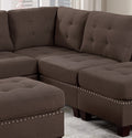 Contemporary Modular Sectional 6Pc Set Living Room Furniture Corner Sectional Black Coffee Linen Like Fabric Tufted Nail Heads 2X Corner Wedge 3X Armless Chair And 1X Ottoman Coffee Wood Primary Living Space Cushion Back Contemporary,Modern Modular