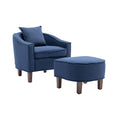 Coolmore Accent Chair With Ottoman, Mid Century Modern Barrel Chair Upholstered Club Tub Round Arms Chair For Living Room Navy Linen