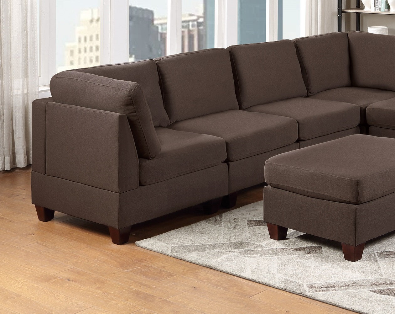 Modular Sectional 9Pc Set Living Room Furniture Corner Sectional Couch Black Coffee Linen Like Fabric 3X Corner Wedge 4X Armless Chairs And 2X Ottomans Coffee Wood Primary Living Space Cushion Back