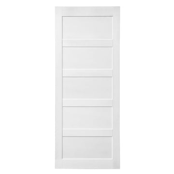 32" X 84" Five Grid Real Primed Door Slab, Diy Panel Door, Modern Interior Barn Door, Water Proof, Anti Deformation, Pre Drilled Ready To Assemble, Suitable For Pre Hung Door And Barn Door White Mdf