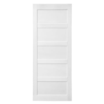 28" X 84" Five Grid Real Primed Door Slab, Diy Panel Door, Modern Interior Barn Door, Water Proof, Anti Deformation, Pre Drilled Ready To Assemble, Suitable For Pre Hung Door And Barn Door White Mdf
