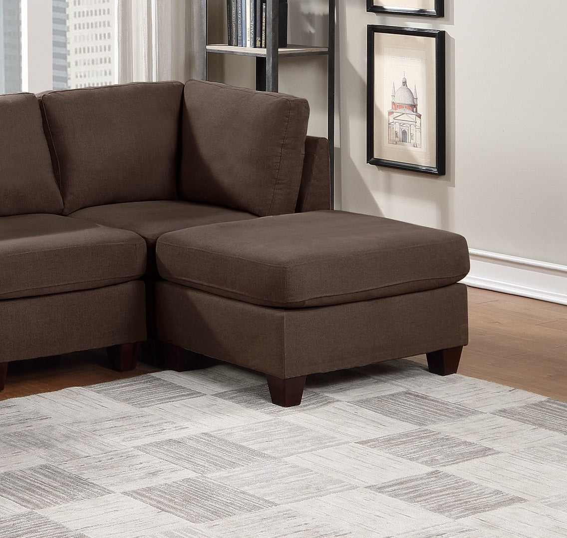 Modular Sectional 6Pc Set Living Room Furniture U Sectional Couch Black Coffee Linen Like Fabric 2X Corner Wedge 2X Armless Chairs And 2X Ottomans Coffee Wood Primary Living Space Cushion Back