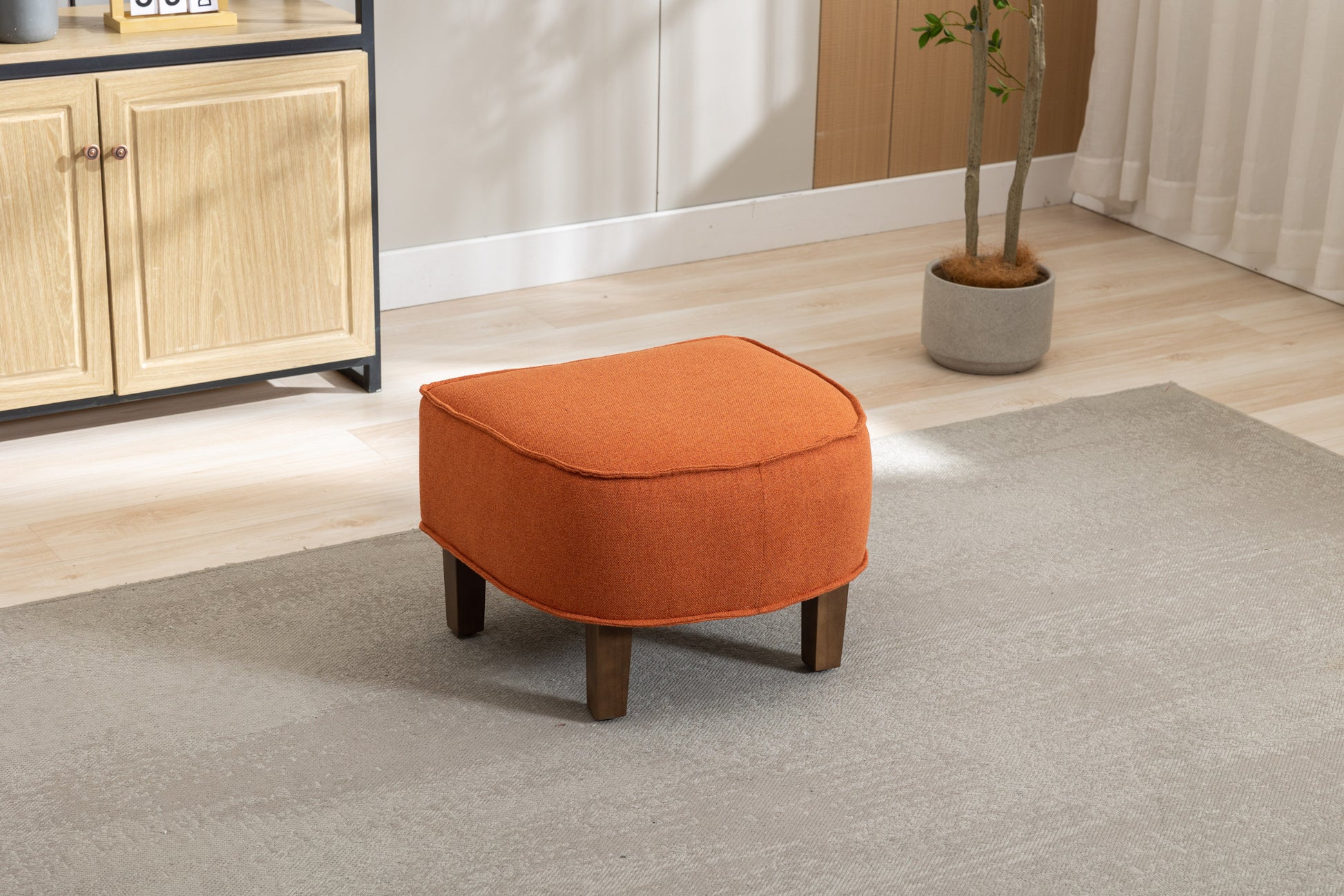 Coolmore Accent Chair With Ottoman, Mid Century Modern Barrel Chair Upholstered Club Tub Round Arms Chair For Living Room Orange Linen