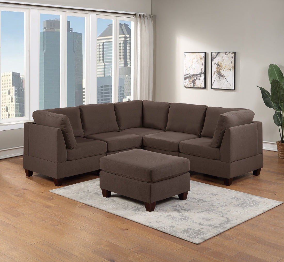 Modular Sectional 6Pc Set Living Room Furniture Corner Sectional Couch Grey Linen Like Fabric 3X Corner Wedge 2X Armless Chairs And 1X Ottoman Coffee Wood Primary Living Space Cushion Back
