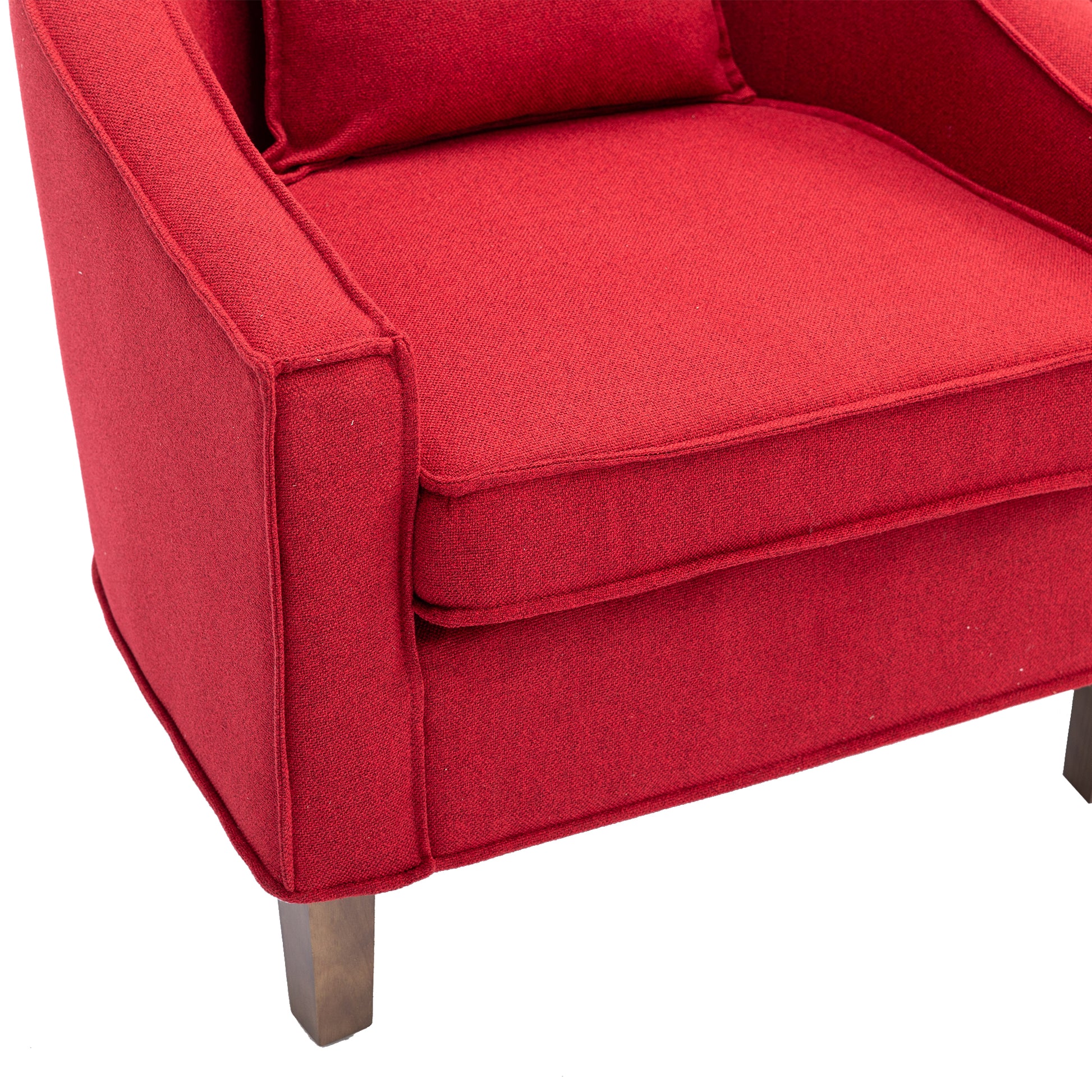 Coolmore Accent Chair With Ottoman, Mid Century Modern Barrel Chair Upholstered Club Tub Round Arms Chair For Living Room Red Linen