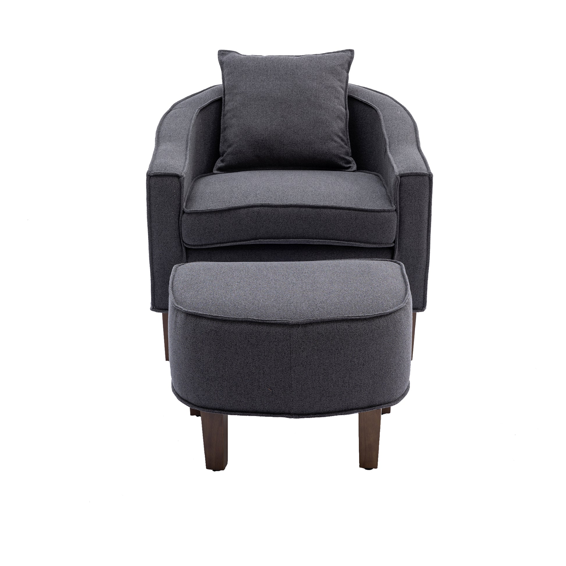 Coolmore Accent Chair With Ottoman, Mid Century Modern Barrel Chair Upholstered Club Tub Round Arms Chair For Living Room Dark Gray Linen