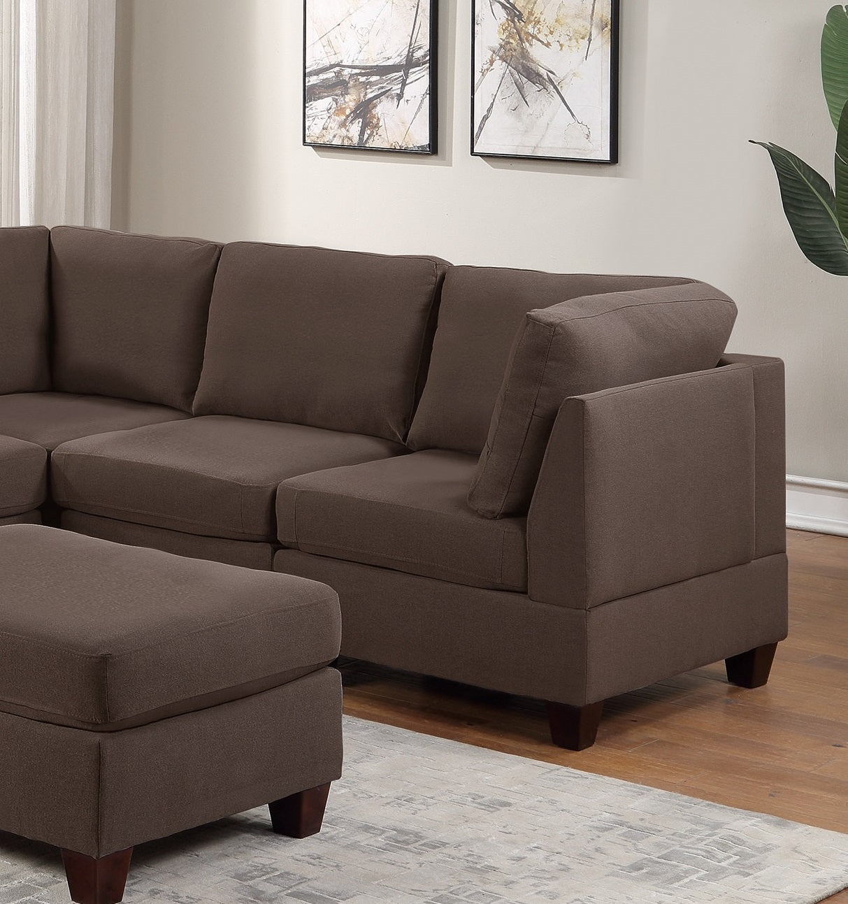 Modular Sectional 6Pc Set Living Room Furniture Corner Sectional Couch Grey Linen Like Fabric 3X Corner Wedge 2X Armless Chairs And 1X Ottoman Coffee Wood Primary Living Space Cushion Back