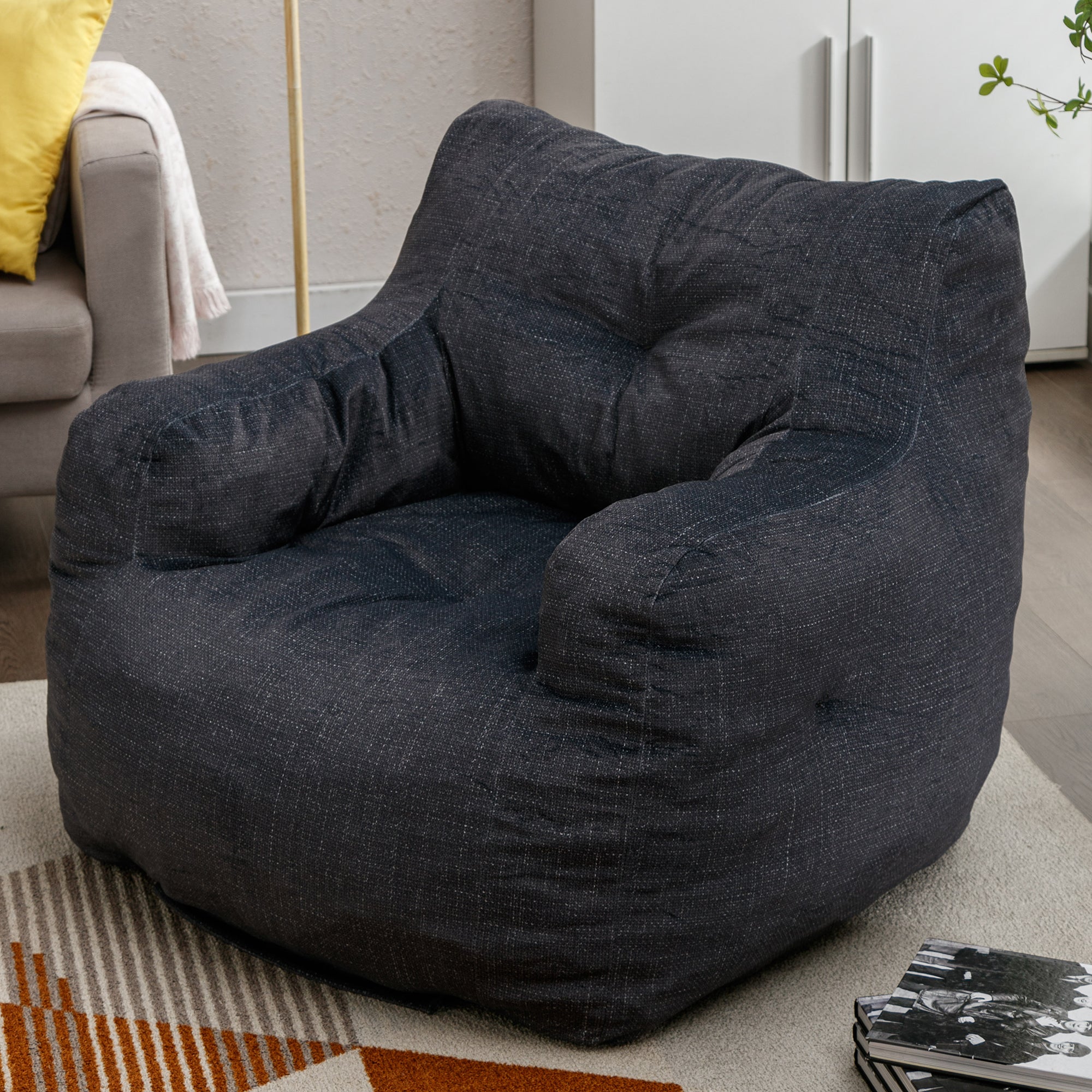 010 Soft Velvet Fabric Bean Bag Chair Filled With Memory Sponge,Dark Gray Dark Gray Velvet Primary Living Space Soft Modern Foam Velvet
