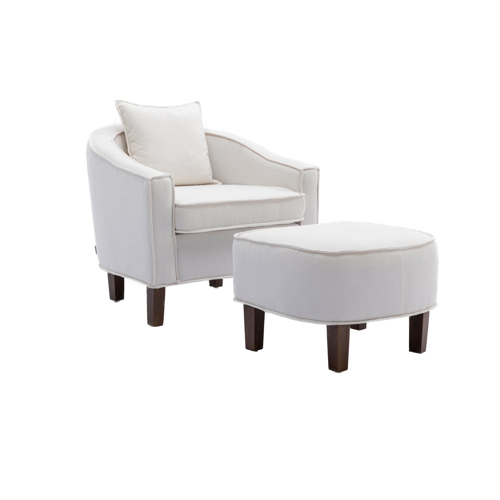Coolmore Accent Chair With Ottoman, Mid Century Modern Barrel Chair Upholstered Club Tub Round Arms Chair For Living Room Beige Linen