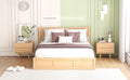 Queen Size Wood Platform Bed With Underneath Storage And 2 Drawers, Wood Color Box Spring Not Required Queen Natural Wood Bedroom Bed Frame Solid Wood Mdf