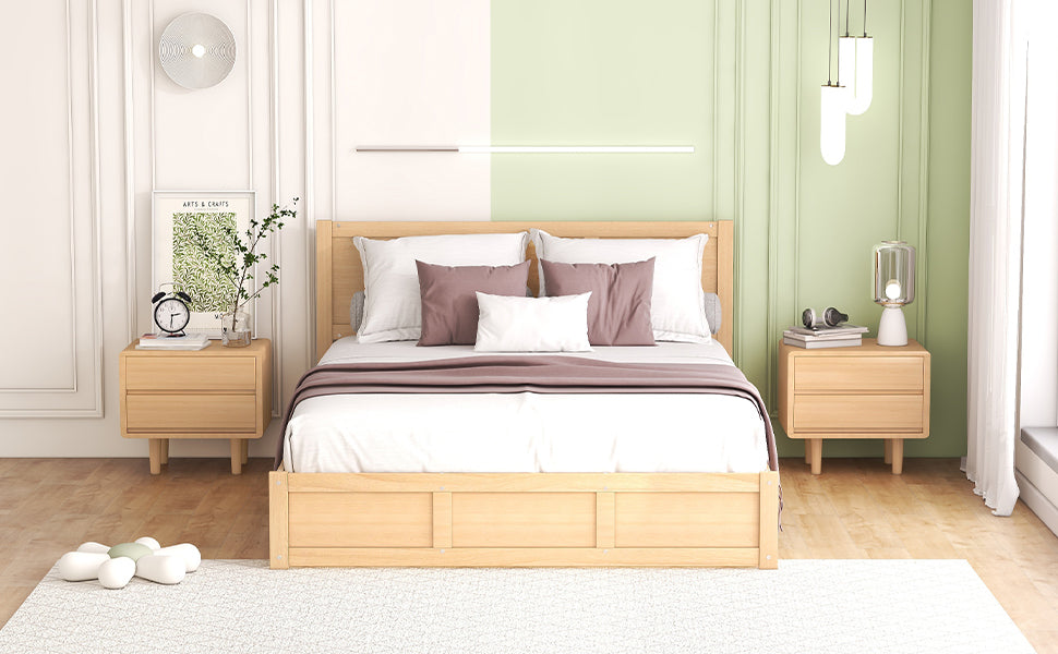 Queen Size Wood Platform Bed With Underneath Storage And 2 Drawers, Wood Color Box Spring Not Required Queen Natural Wood Bedroom Bed Frame Solid Wood Mdf