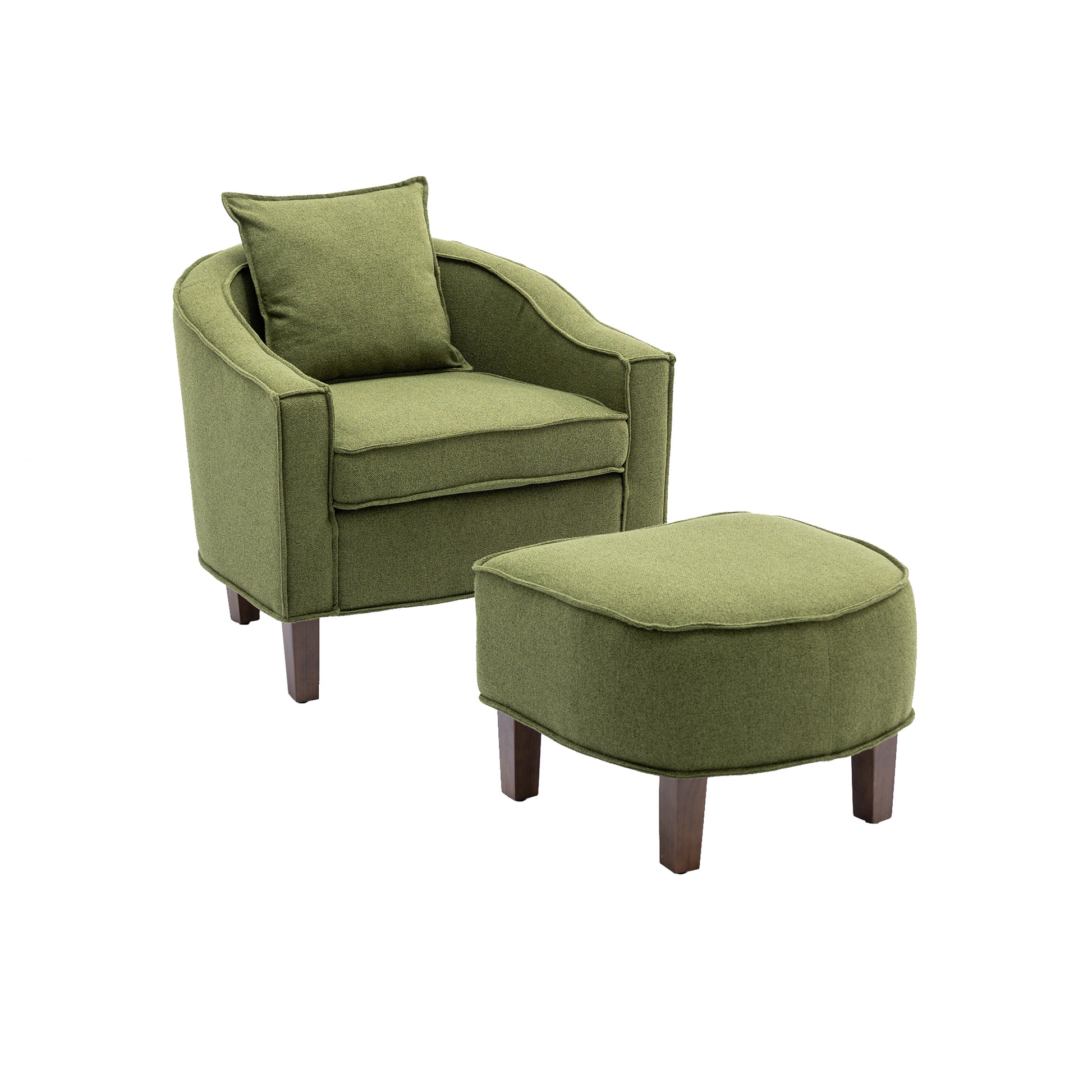 Coolmore Accent Chair With Ottoman, Mid Century Modern Barrel Chair Upholstered Club Tub Round Arms Chair For Living Room Olive Linen