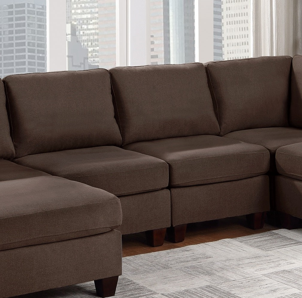 Modular Sectional 6Pc Set Living Room Furniture U Sectional Couch Black Coffee Linen Like Fabric 2X Corner Wedge 2X Armless Chairs And 2X Ottomans Coffee Wood Primary Living Space Cushion Back