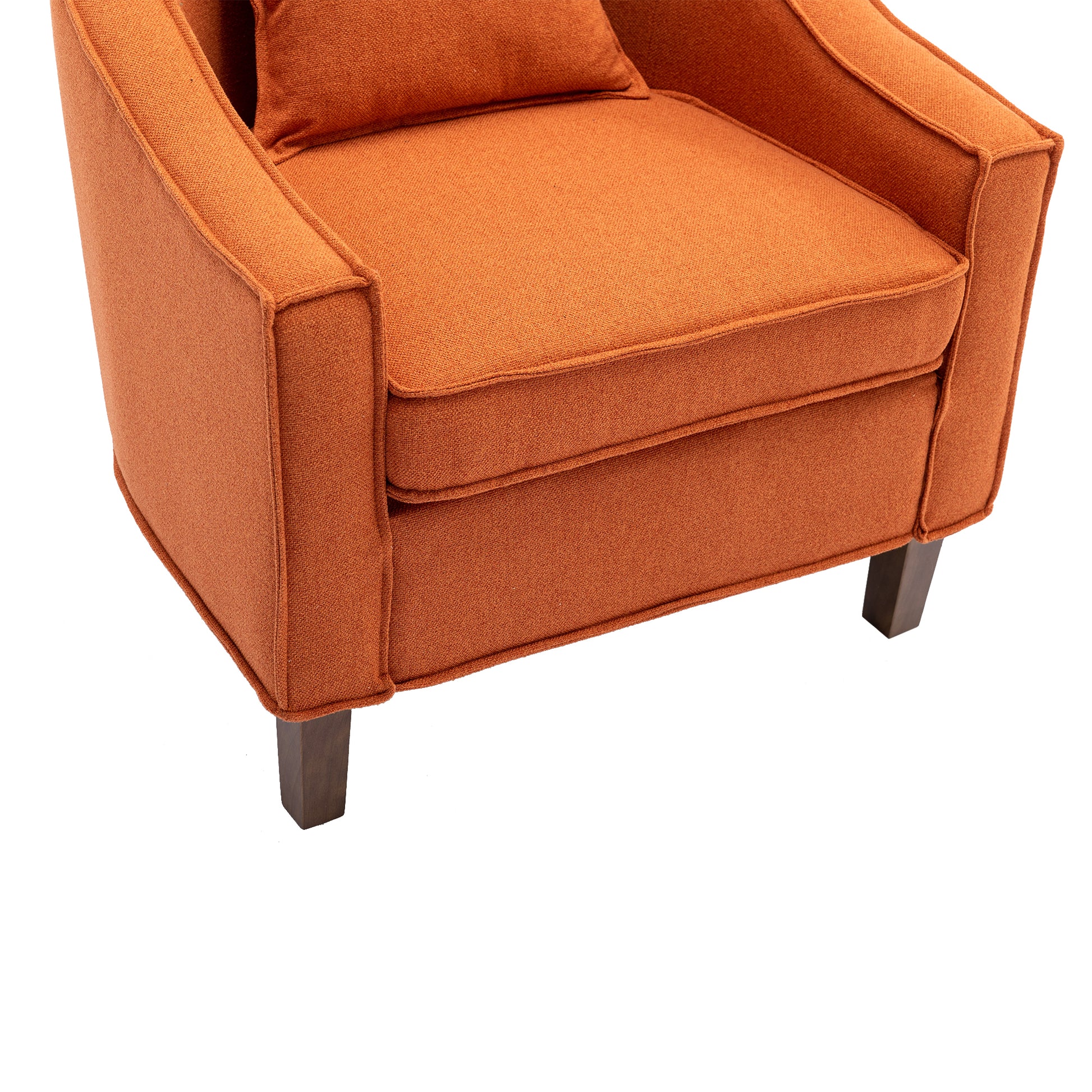 Coolmore Accent Chair With Ottoman, Mid Century Modern Barrel Chair Upholstered Club Tub Round Arms Chair For Living Room Orange Linen