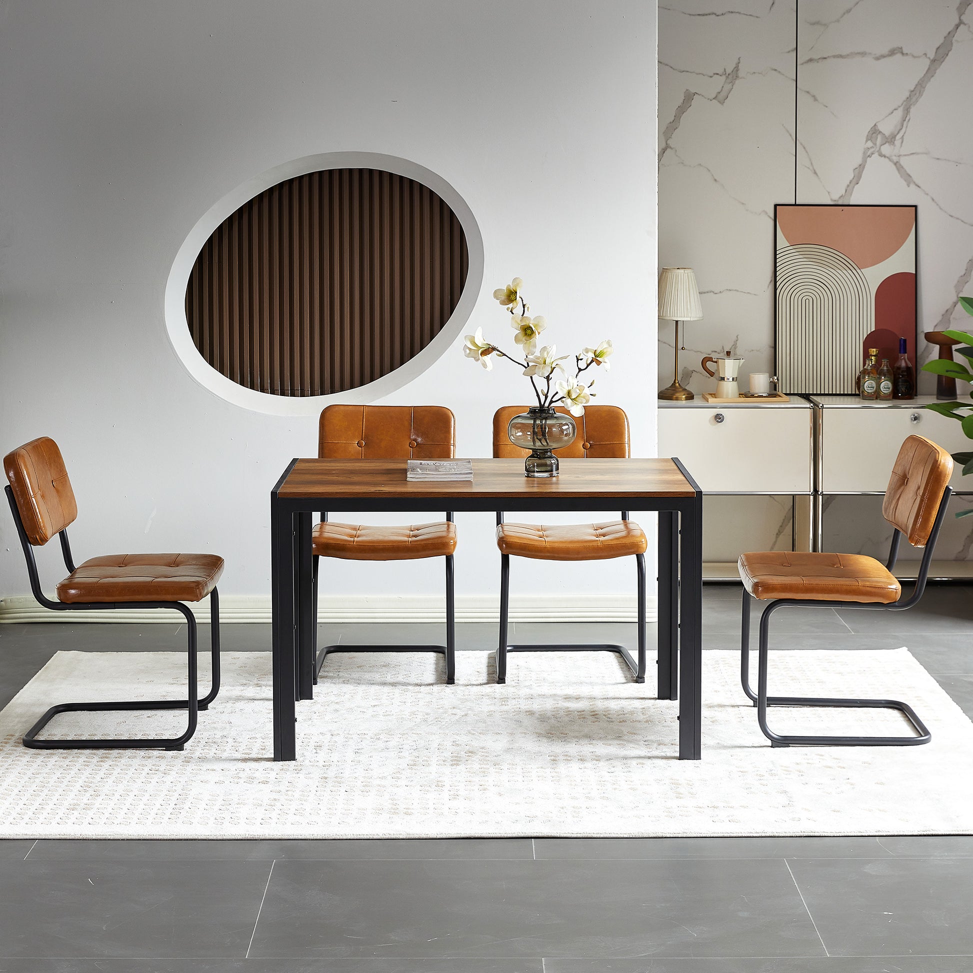 Brown Modern Simple Style Dining Chair Pu Leather Black Metal Pipe Dining Room Furniture Chair Set Of 2 Brown Pu Leather