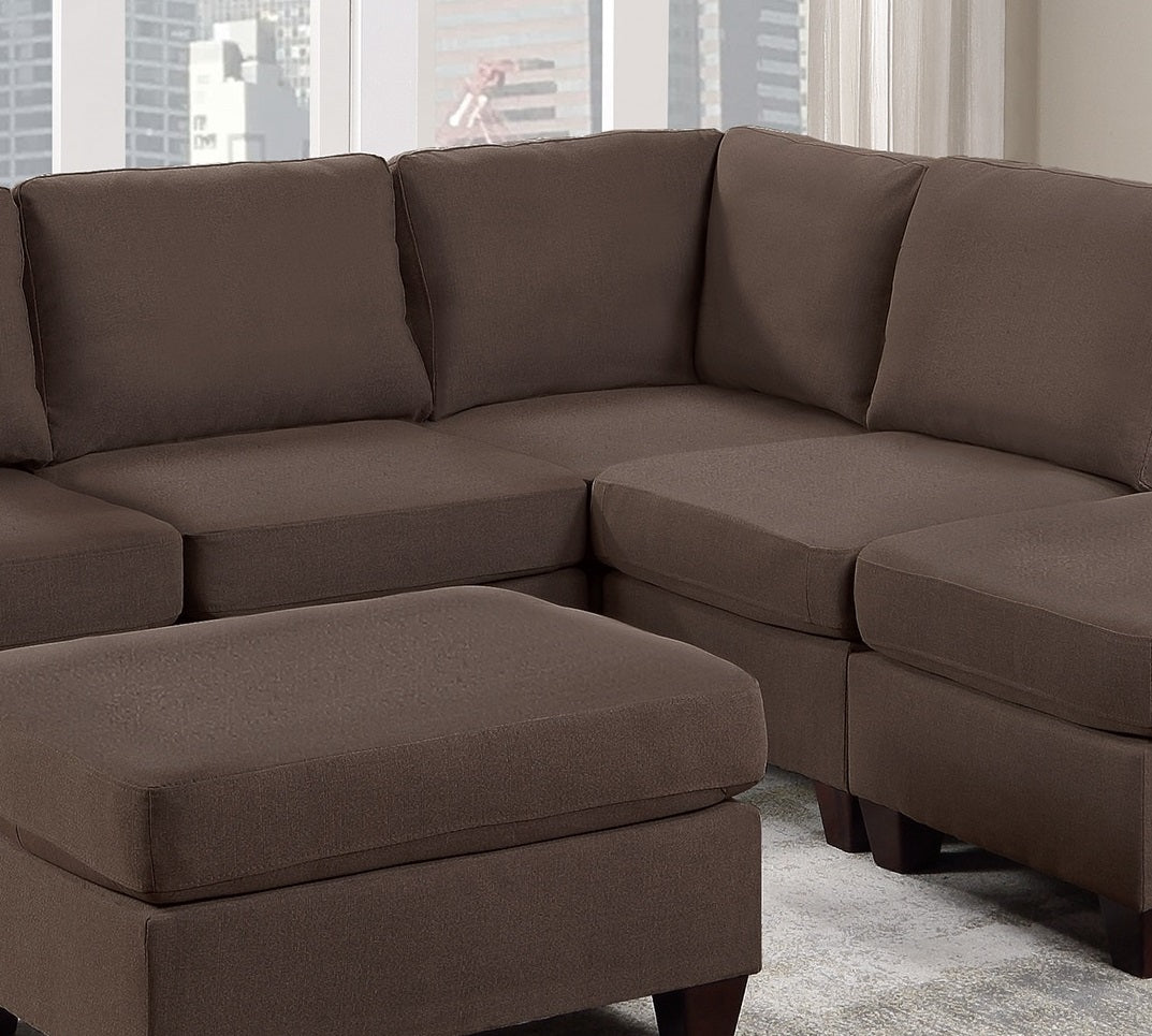 Modular Sectional 6Pc Set Living Room Furniture L Sectional Black Coffee Linen Like Fabric 2X Corner Wedge 2X Armless Chairs And 2X Ottomans Coffee Wood Primary Living Space Cushion Back