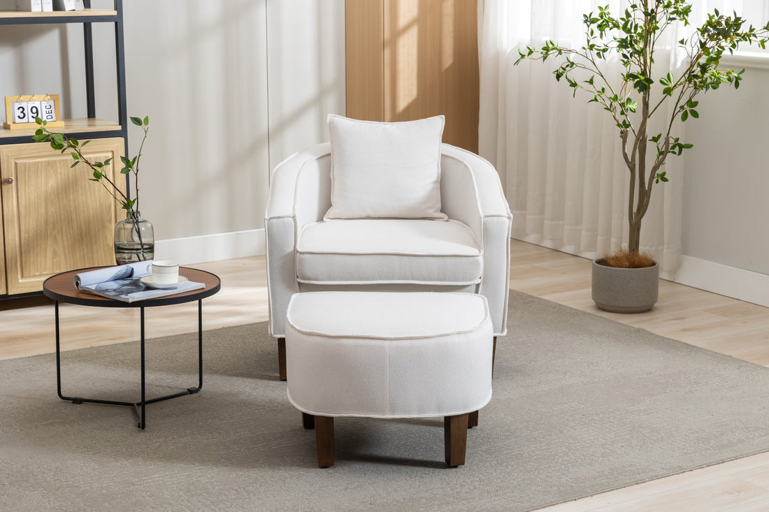 Coolmore Accent Chair With Ottoman, Mid Century Modern Barrel Chair Upholstered Club Tub Round Arms Chair For Living Room Beige Linen