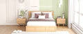 Queen Size Wood Platform Bed With Underneath Storage And 2 Drawers, Wood Color Box Spring Not Required Queen Natural Wood Bedroom Bed Frame Solid Wood Mdf