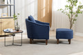 Coolmore Accent Chair With Ottoman, Mid Century Modern Barrel Chair Upholstered Club Tub Round Arms Chair For Living Room Navy Linen