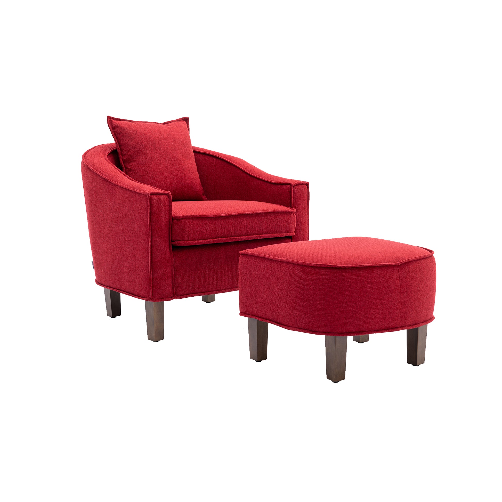 Coolmore Accent Chair With Ottoman, Mid Century Modern Barrel Chair Upholstered Club Tub Round Arms Chair For Living Room Red Linen