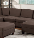 Modular Sectional 9Pc Set Living Room Furniture Corner Sectional Couch Black Coffee Linen Like Fabric 3X Corner Wedge 4X Armless Chairs And 2X Ottomans Coffee Wood Primary Living Space Cushion Back