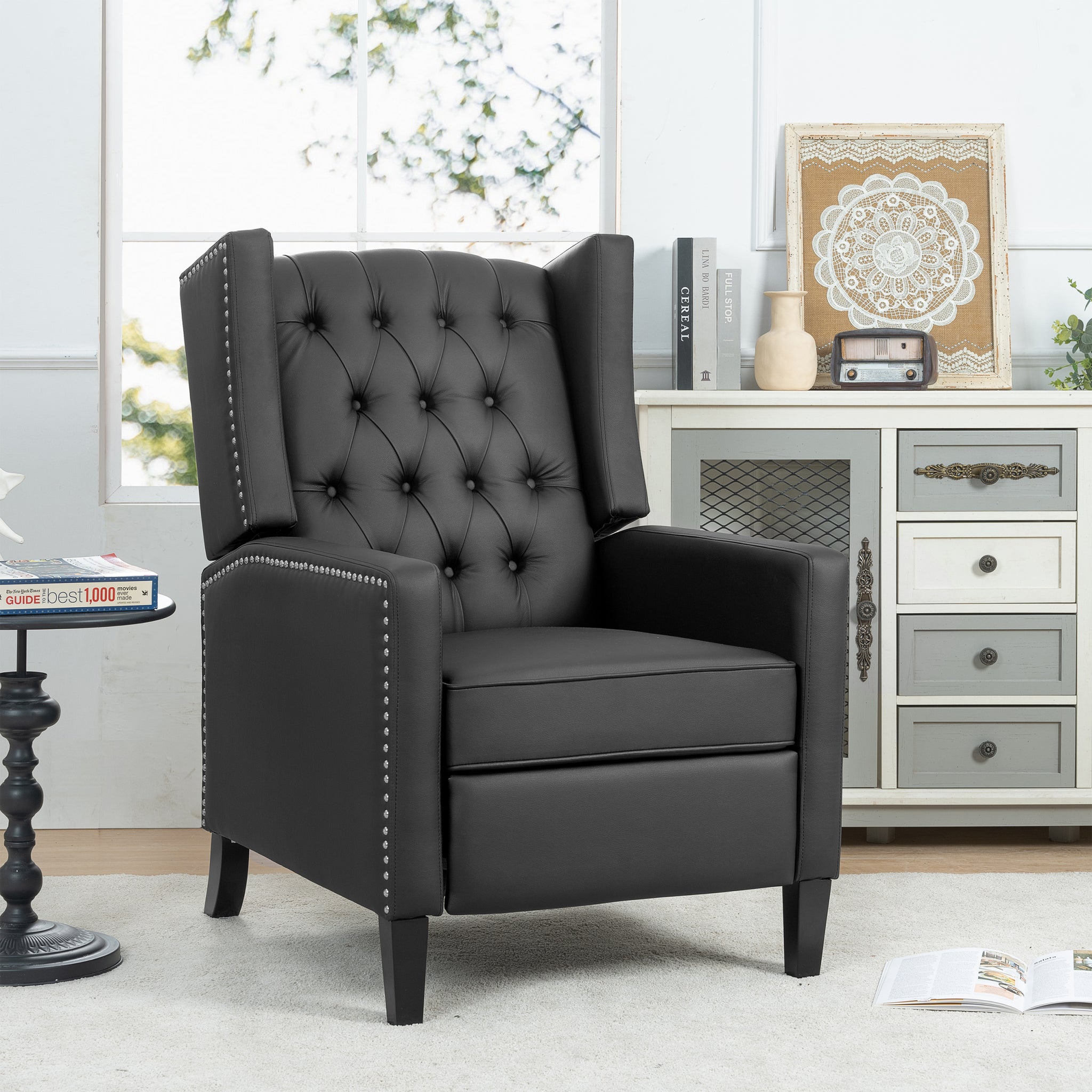 27.16" Wide Manual Wing Chair Recliner Black Pu
