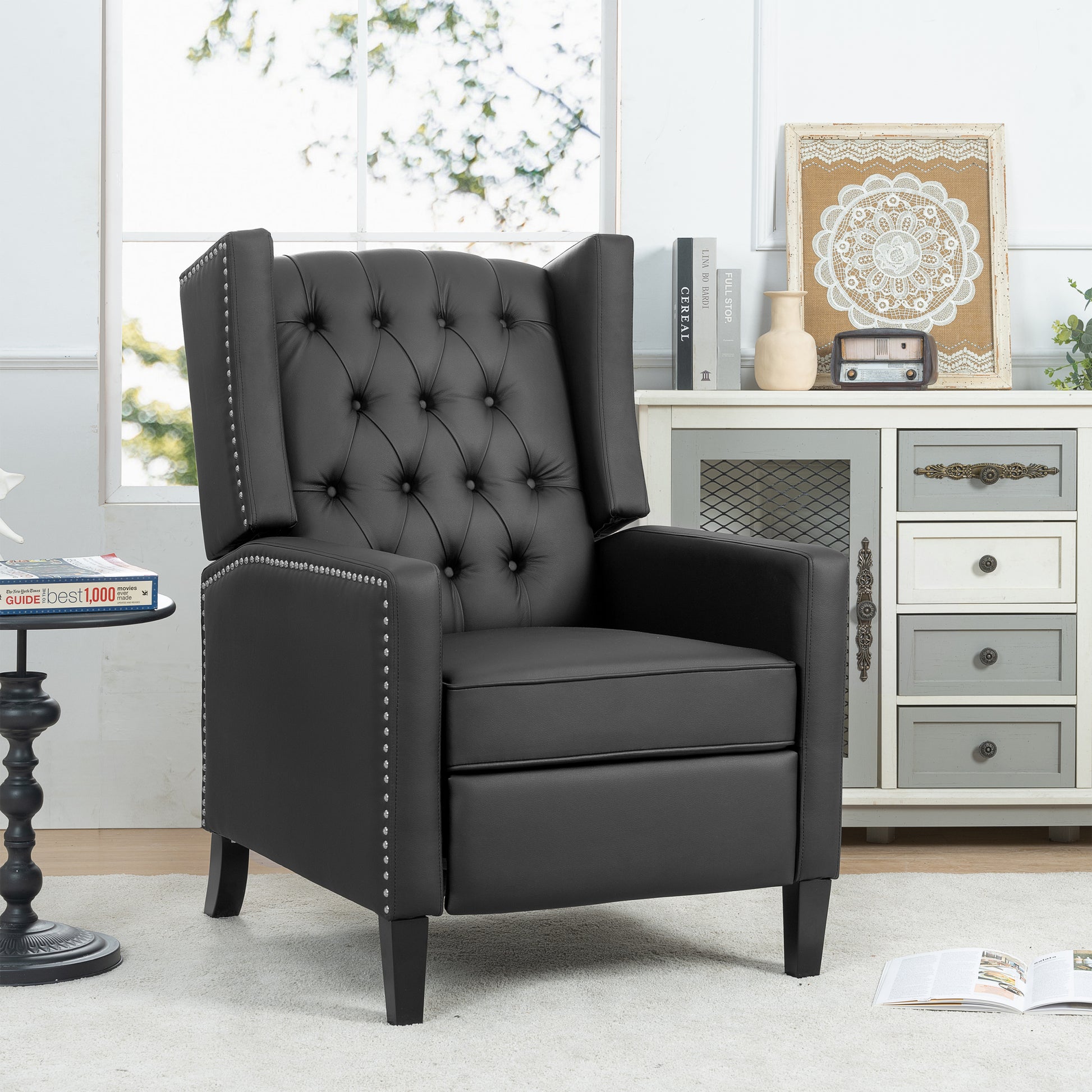 27.16" Wide Manual Wing Chair Recliner Black Pu
