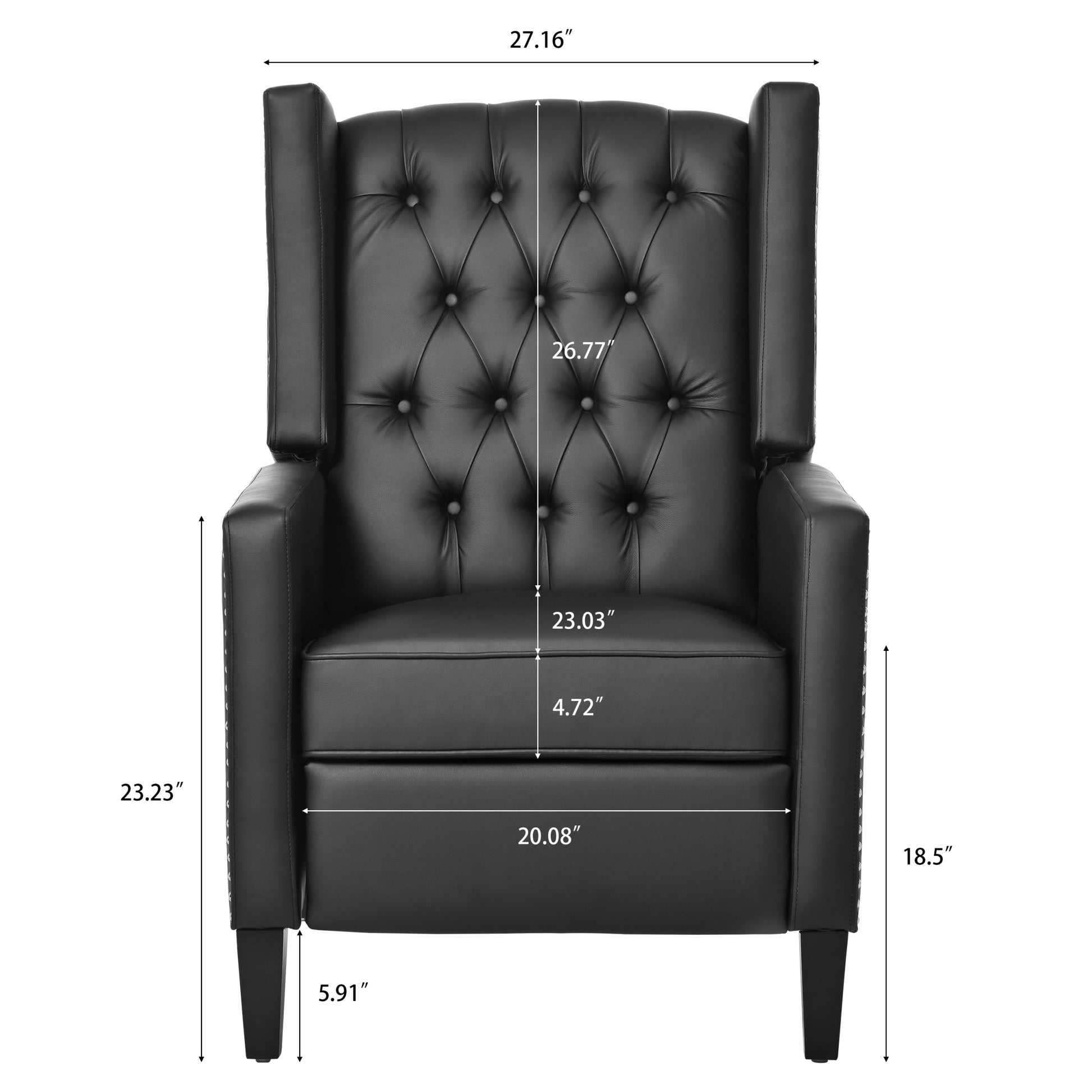 27.16" Wide Manual Wing Chair Recliner Black Pu