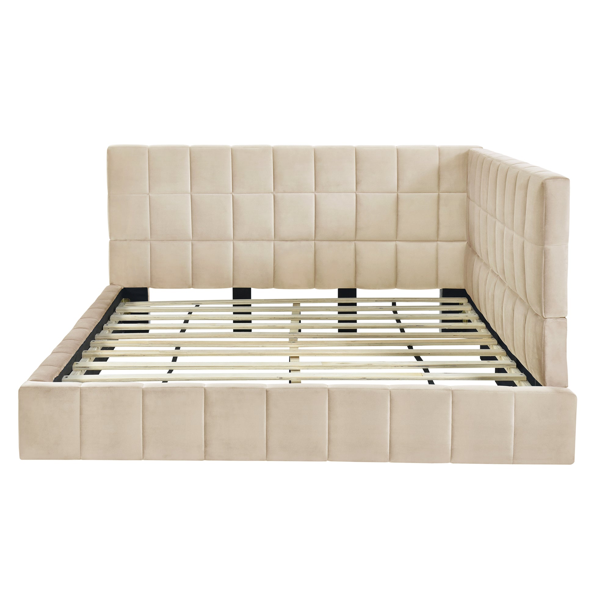 Full Size Upholstered Daybed Sofa Bed Frame Beige, Velvet Beige Upholstered