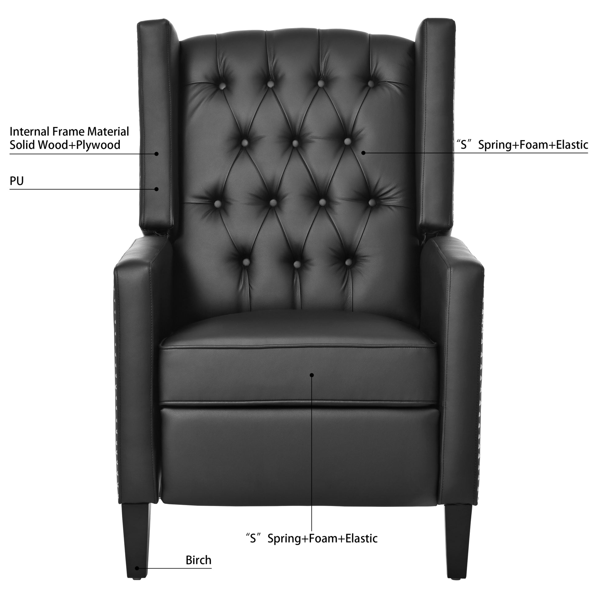 27.16" Wide Manual Wing Chair Recliner Black Pu