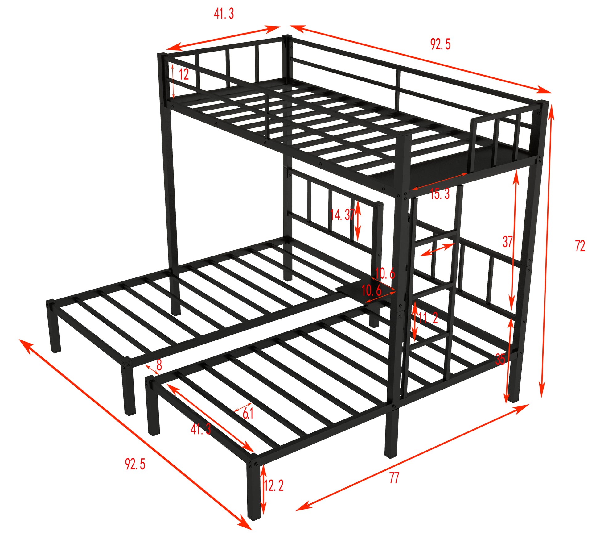 Twin Over Twin & Twin Bunk Beds For 3, Twin Xl Over Twin & Twin Bunk Bed Metal Triple Bunk Bed, Black Pre Sale Date: June 10Th Black Metal