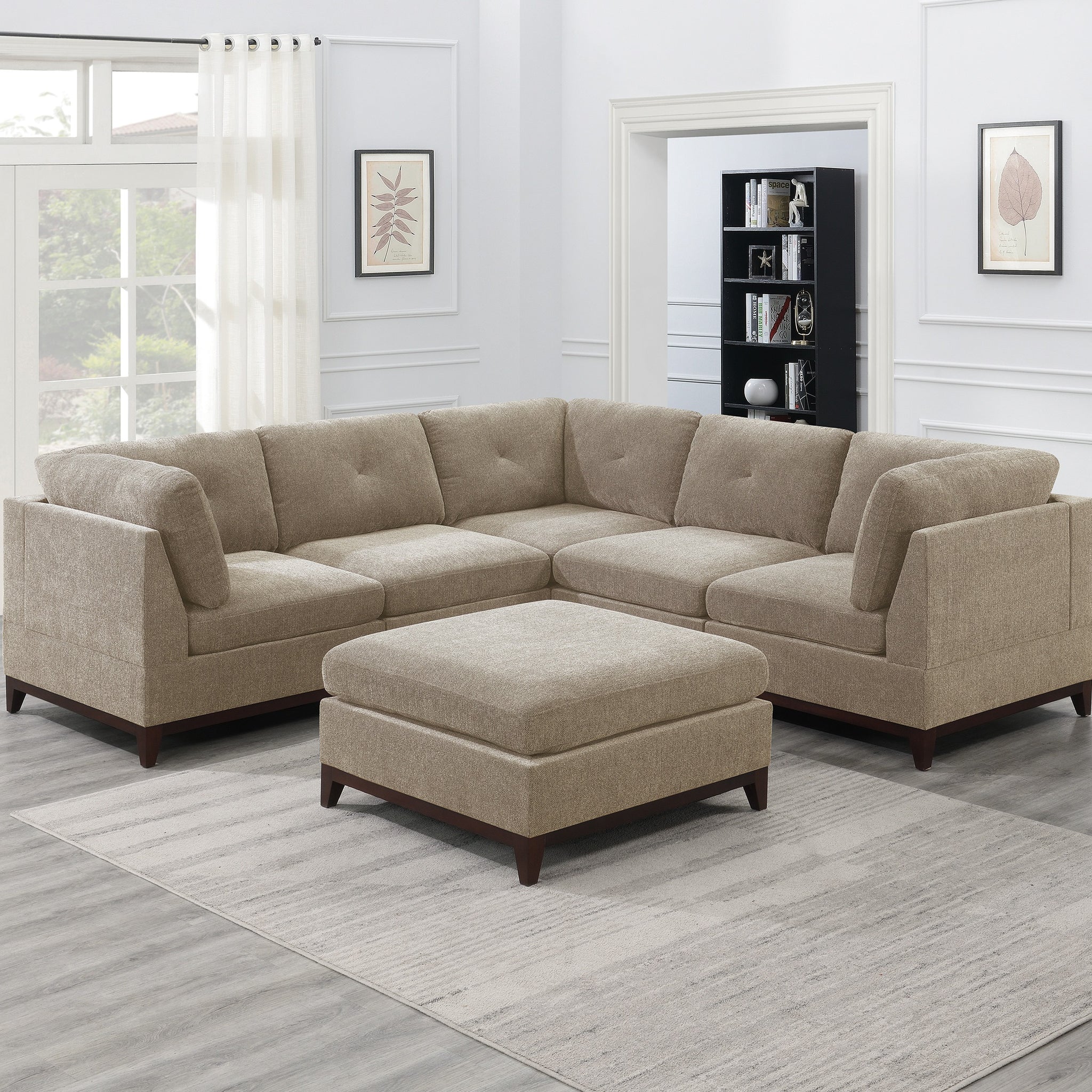 Camel Chenille Fabric Modular Sectional 6Pc Set Living Room Furniture Corner Sectional Couch 3X Corner Wedge 2X Armless Chairs And 1X Ottoman Tufted Back Camel Chenille Wood Primary Living Space Cushion Back Contemporary,Modern Modular Chenille 6 Seat