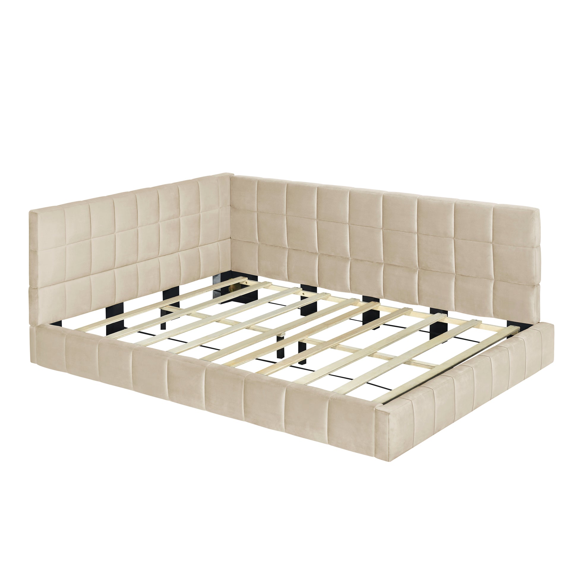 Full Size Upholstered Daybed Sofa Bed Frame Beige, Velvet Beige Upholstered