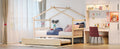 Full Size Wooden House Bed With Twin Size Trundle, Natural Natural Solid Wood